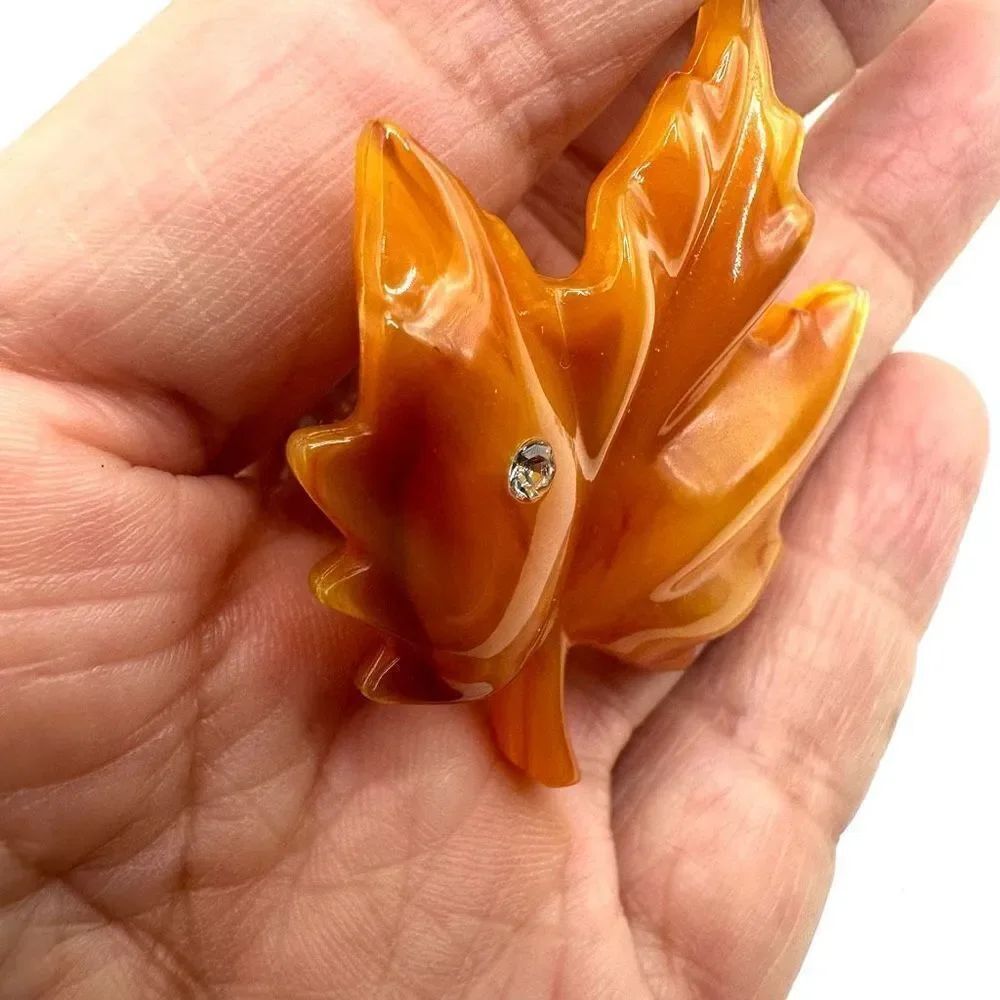 Avon vintage Dew Touch orange maple leaf brooch - Picture 4 of 7